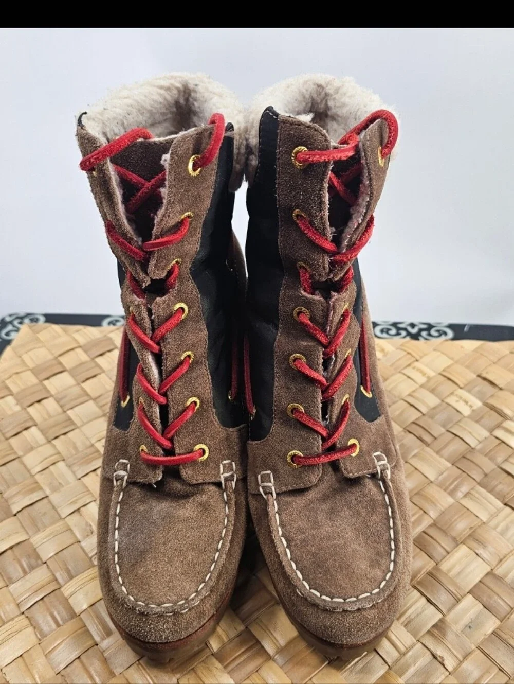 Sperry Brown Shearling-Lined High-Heel Lace-Up Boots Size 8.5